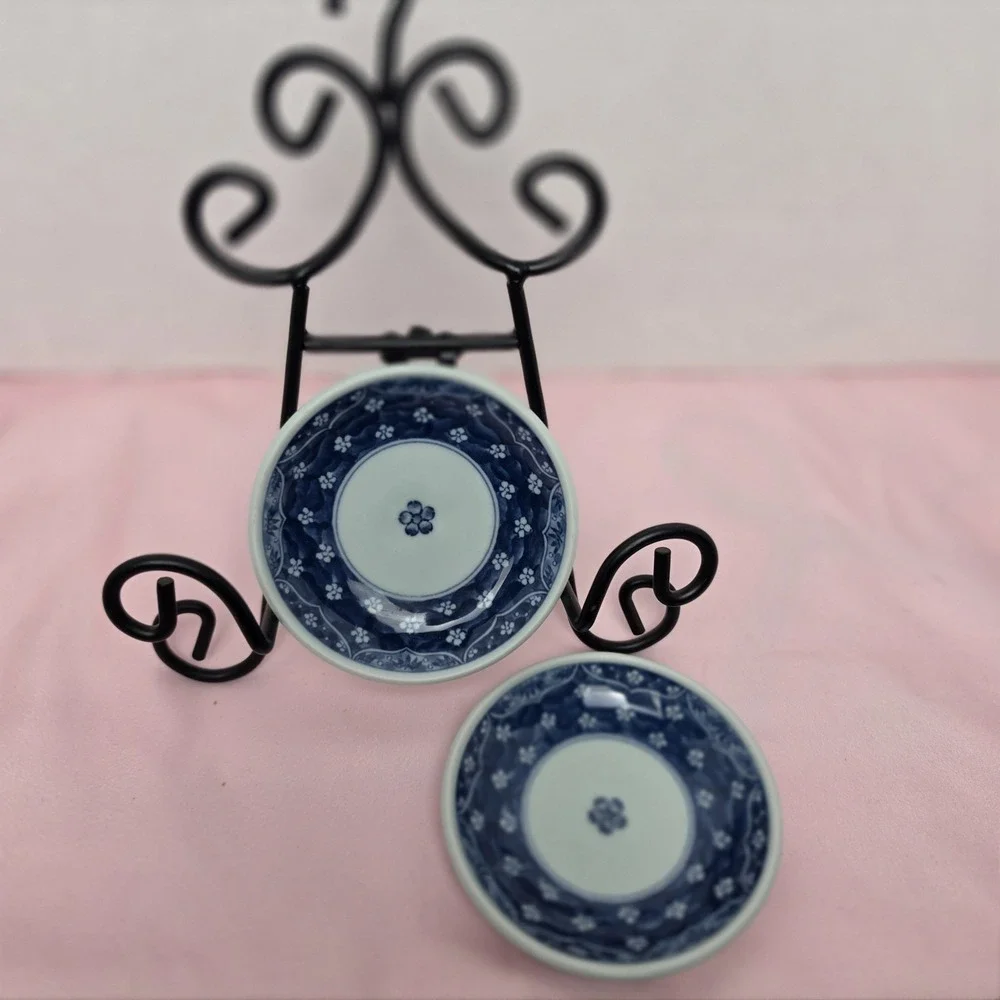 Vintage Arita Japan Blue White Porcelain Small Dishes Set of 2 Butter Pats 3.5